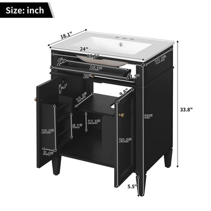 Bathroom Vanity with Solid Wood Frame and Tip Out Drawer - Black, White, Dark Green