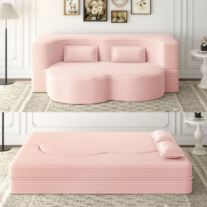 Convertible Foam-Filled Sleeper Sofa Bed with Two Pillows - Fabric