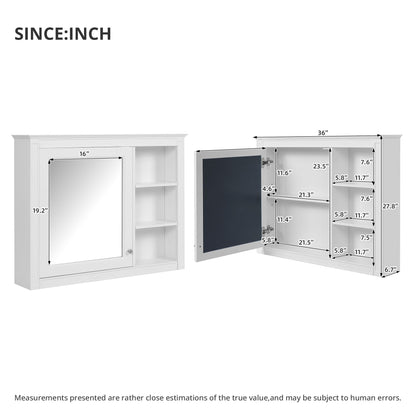 Wall Mounted Medicine Cabinet with Mirror and Adjustable Shelf - White