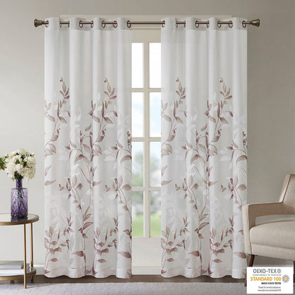 Burnout Printed Curtain Panel with Silver Grommets - Semi-Sheer