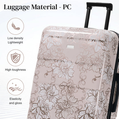PC+ABS Hardside Luggage Set with Digital Lock - Pink Flower Print