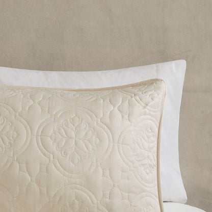 Reversible Bedspread Set with Medallion Quilting - Cream Full/Queen
