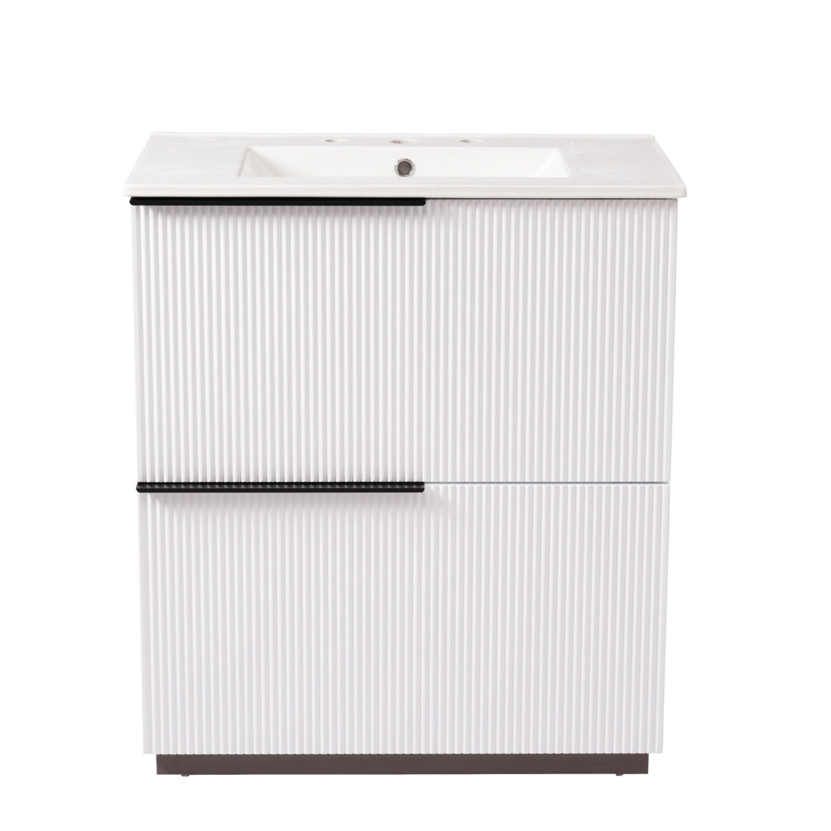 Fluted Bathroom Vanity with Ceramic Sink and Soft-Close Drawers - Light Brown, White, or Dark Green