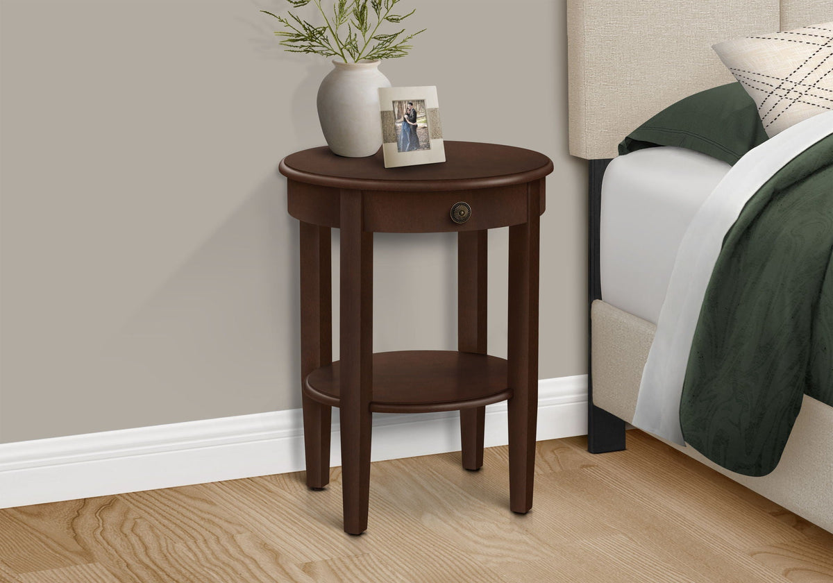 Espresso 2-Tier Accent Table with Drawer and Shelf - Dark Brown