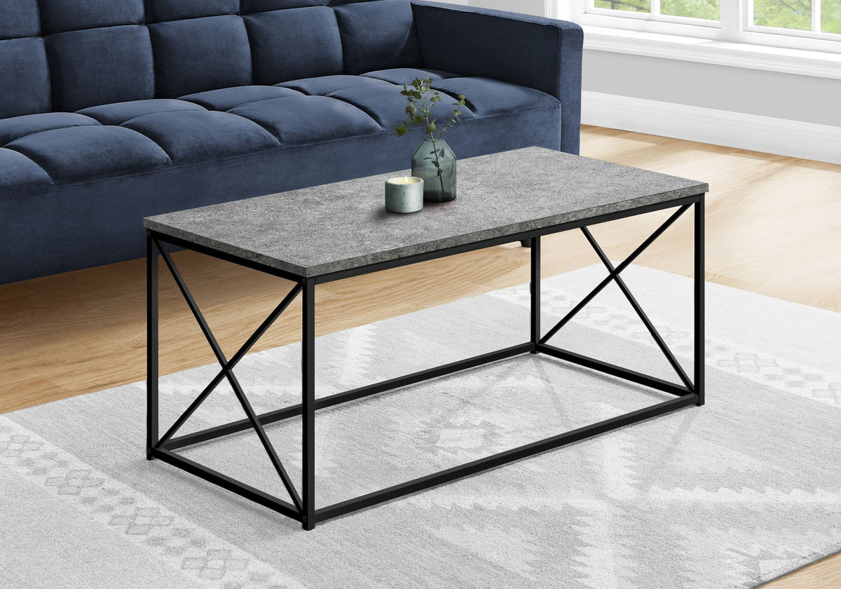 Rectangular Coffee Table with Metal X-Base - Light Brown, Dark Gray, or Black