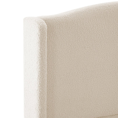 King Size Bed Frame with Upholstered Teddy Velvet Headboard - White