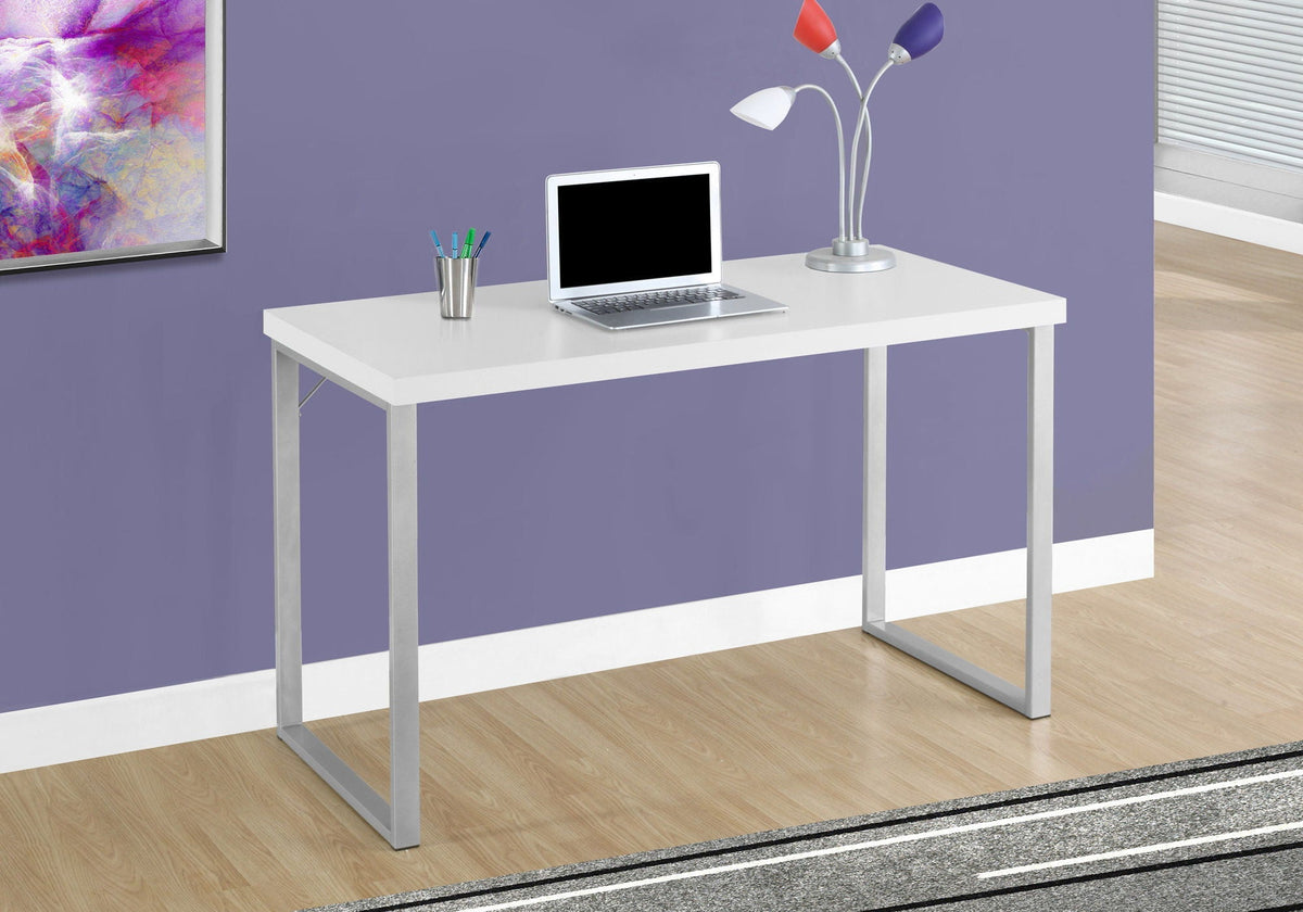 White Computer Desk with Modern Metal Frame - Home Office