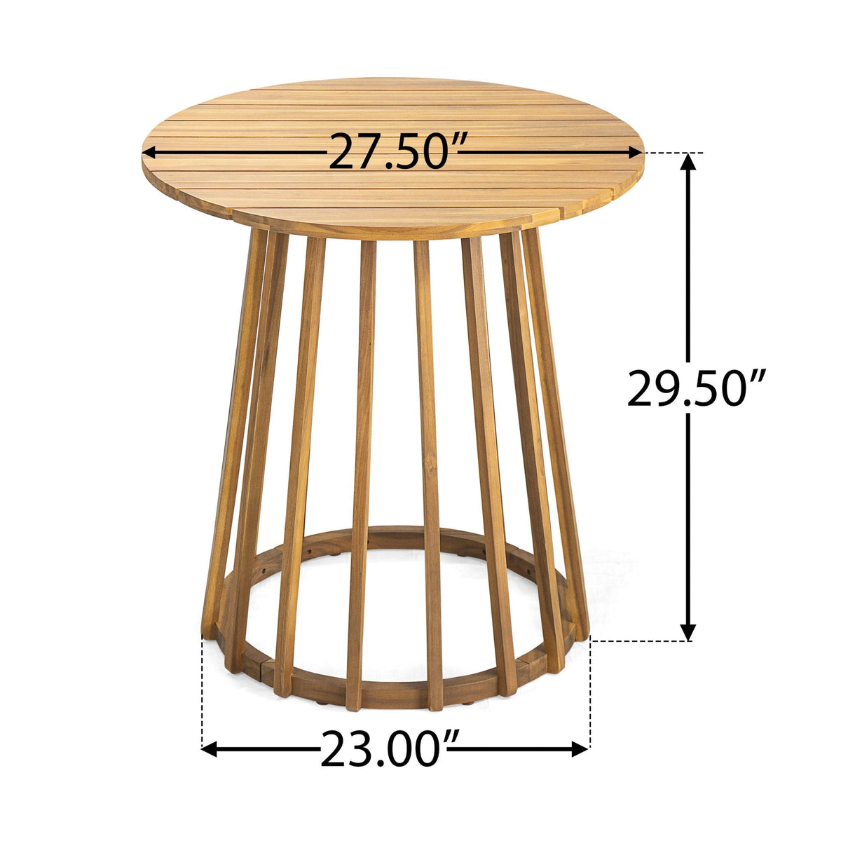 Outdoor Round Top Dining Table with Slat Design - Light Brown