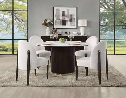 Clayten Round Dining Table with Faux Marble Top - Espresso
