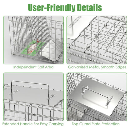 31×12×11" Heavy-Duty Folding Animal Trap | Humane Catch-and-Release Cage