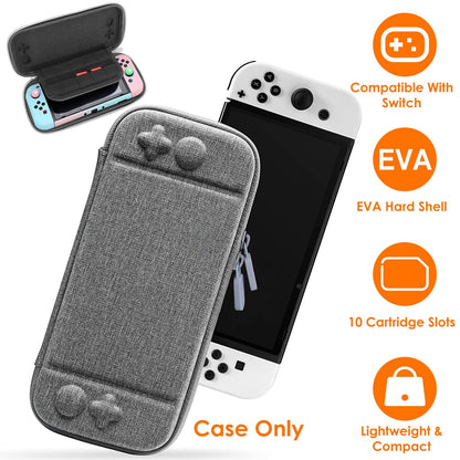 Carrying Case Compatible with Nintendo Switch EVA Hard Shell Console Storage  Bag Pouch Case w/ 10 Game Catridge Slots