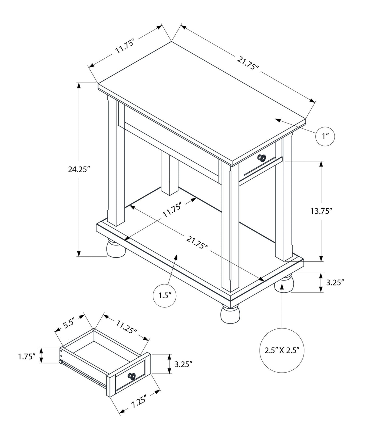 Espresso Accent End Table with Storage Drawer - Wood