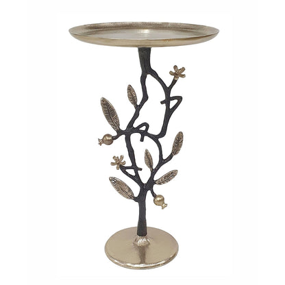 Black and Gold Aluminum Side Table with Pomegranate Design
