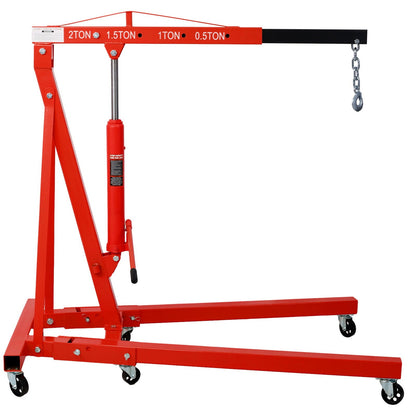 2 Ton Folding Engine Hoist Crane Lift with Six Wheels - Red