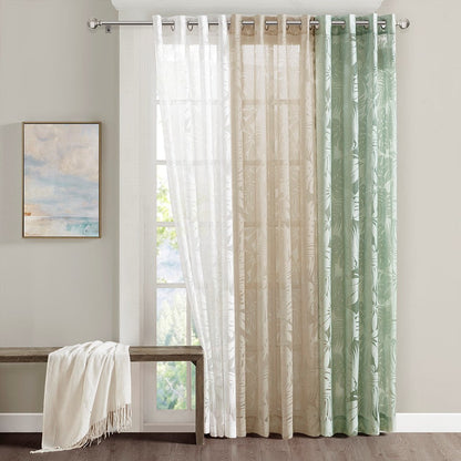 Palm Leaf Burnout Window Sheer Curtain with Palm Leaf Design - Natural
