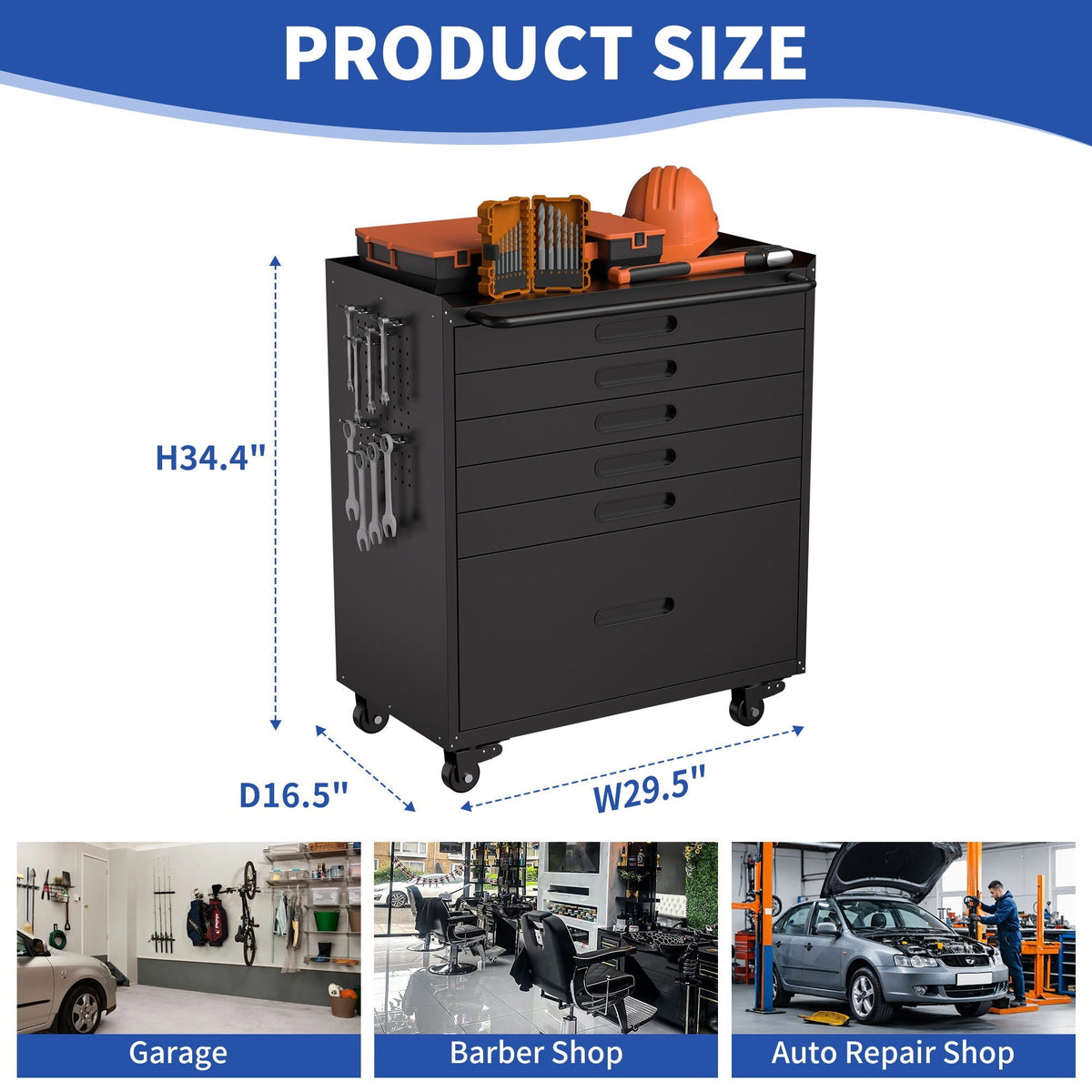Heavy Duty Rolling Tool Cabinet with Lockable Drawers - Black