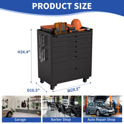 Heavy Duty Rolling Tool Cabinet with Lockable Drawers - Black