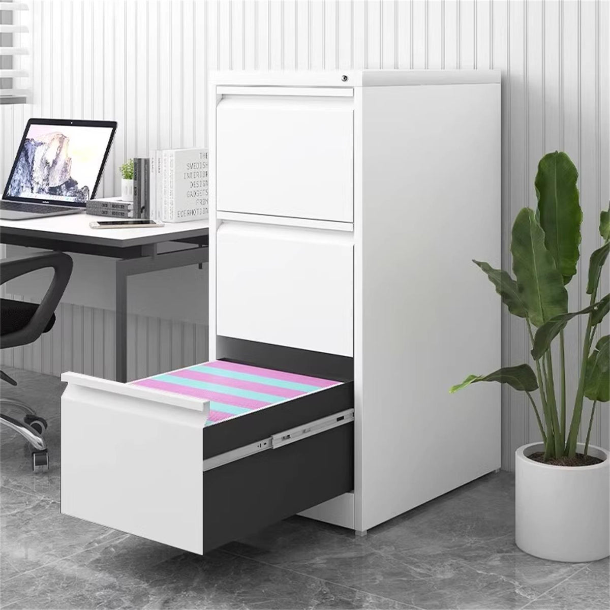 Durable Metal 3 Drawer File Cabinet with Lock – Black or White