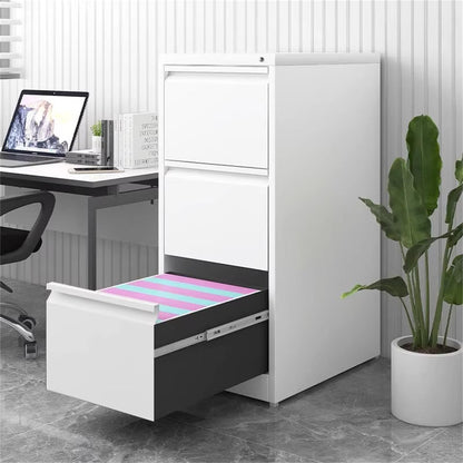 Durable Metal 3 Drawer File Cabinet with Lock – Black or White