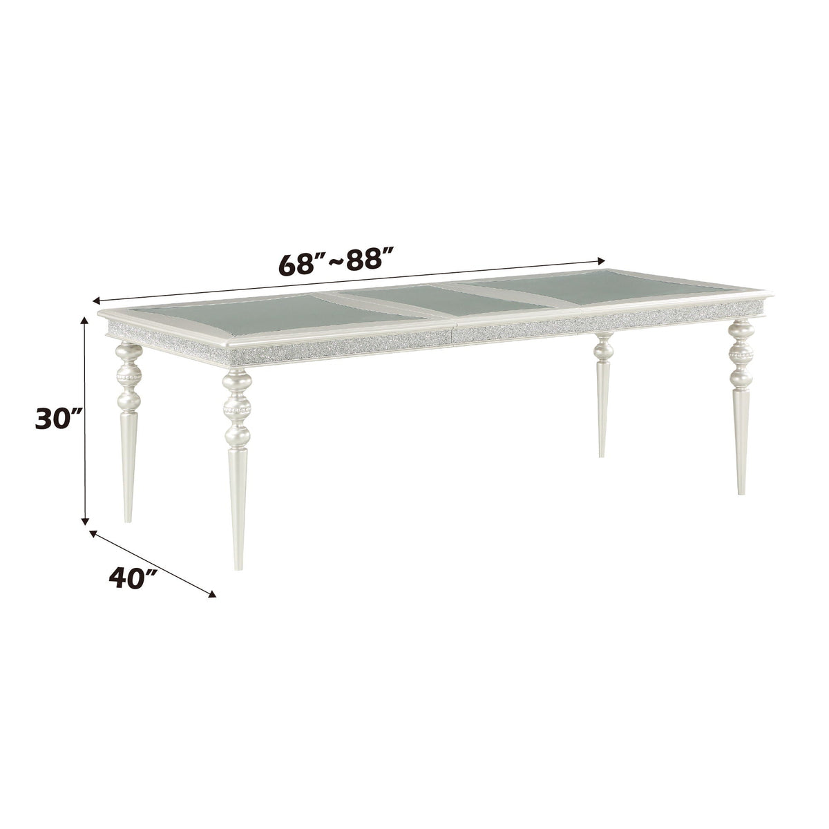 Silver Maverick Dining Table with Wood Top and Mirrored Inserts