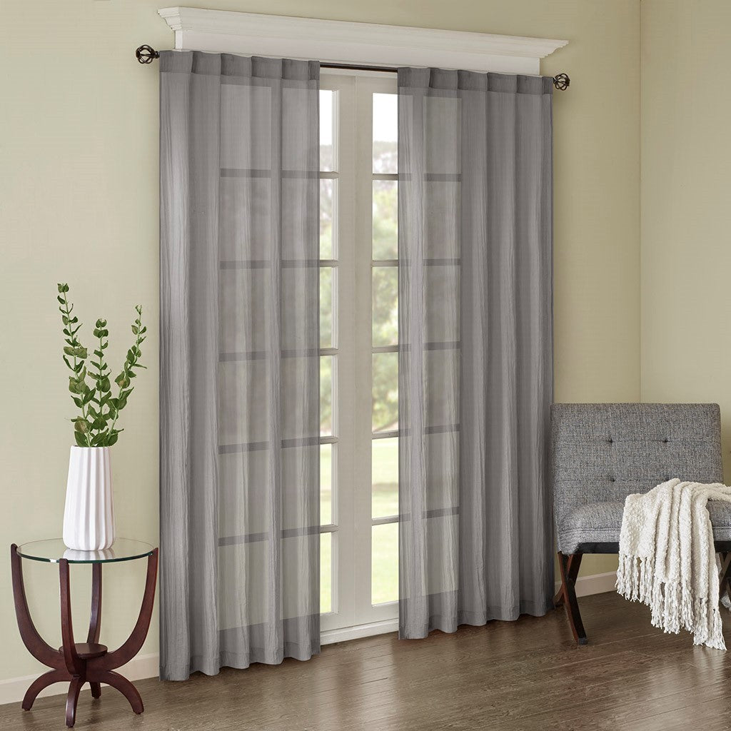 Solid Crushed Curtain Panel Pair with Sheer Texture - Grey