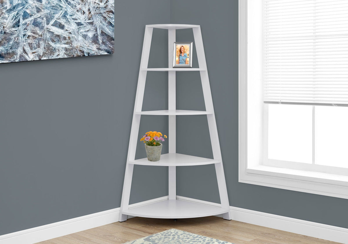 4-Tier Corner Bookshelf with 4 Fixed Shelves - White or Light Brown