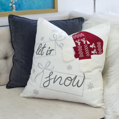 Let It Snow Christmas Throw Pillow with Embroidery - Cotton