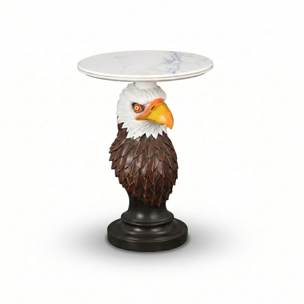 Eagle Head Accent Table with Faux Marble Top - White/Brown
