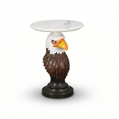 Eagle Head Accent Table with Faux Marble Top - White/Brown
