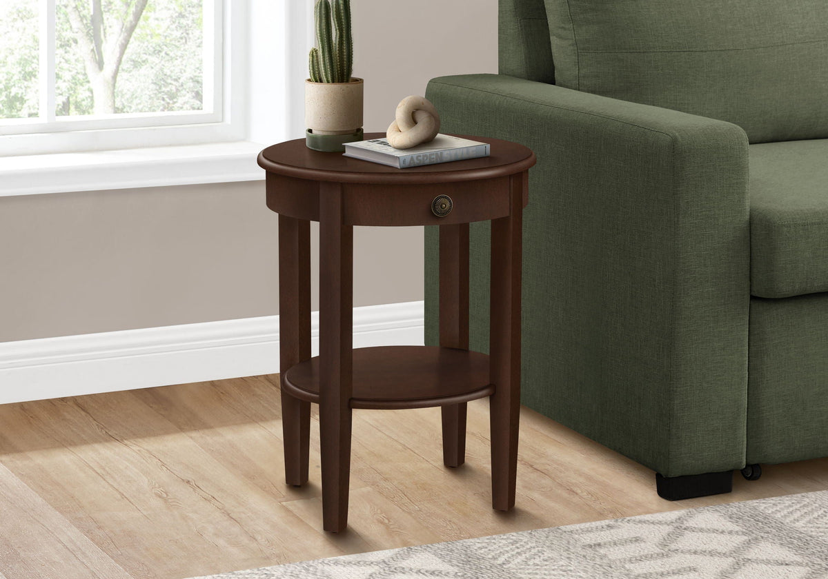 Espresso 2-Tier Accent Table with Drawer and Shelf - Dark Brown
