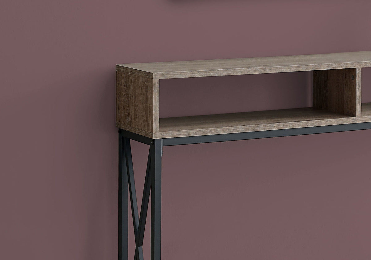 Contemporary Console Table with Metal X-Frame - Light Brown, Dark Brown, Dark Gray