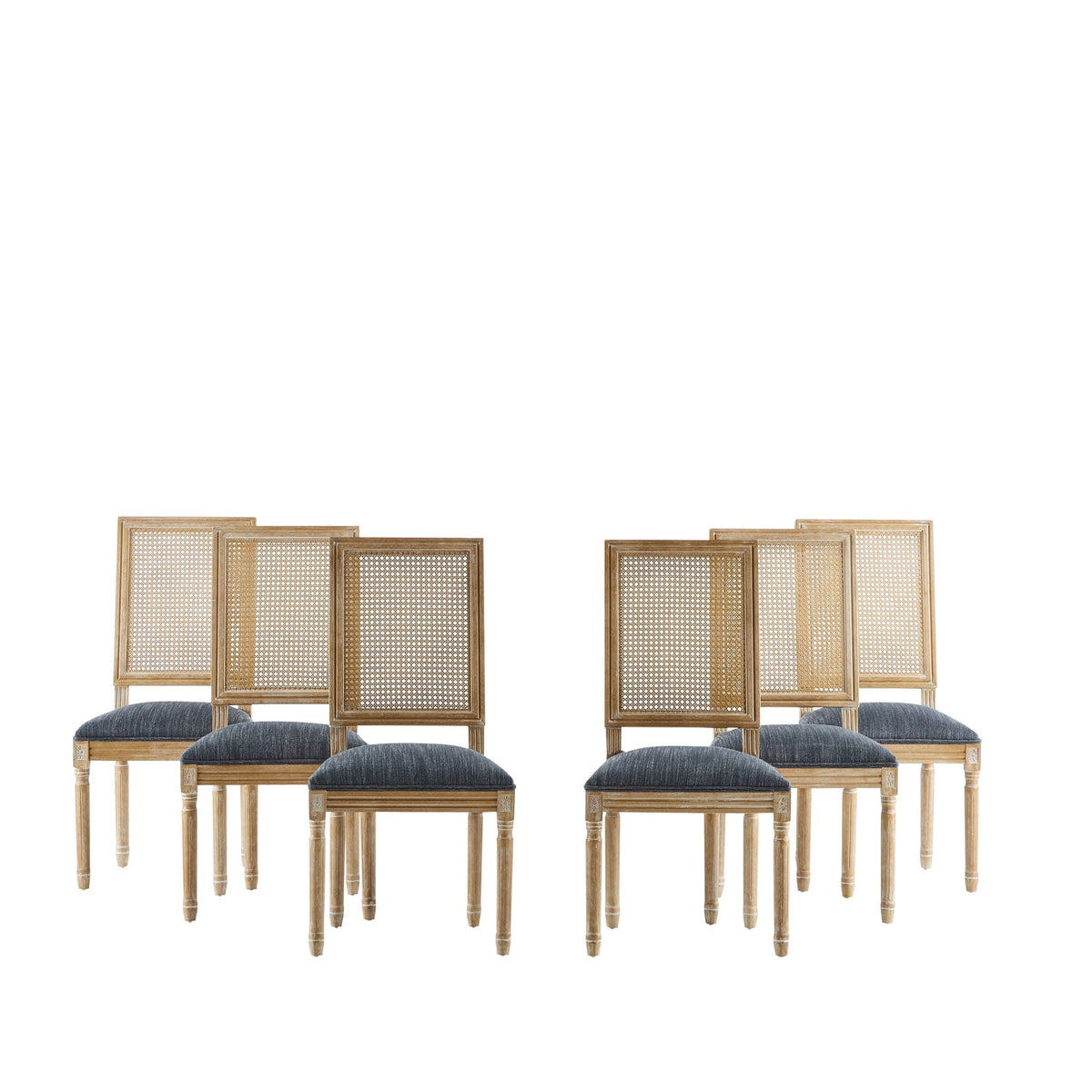 French Country Dining Chair with Rectangular Cane Backrest and Upholstered Seat
