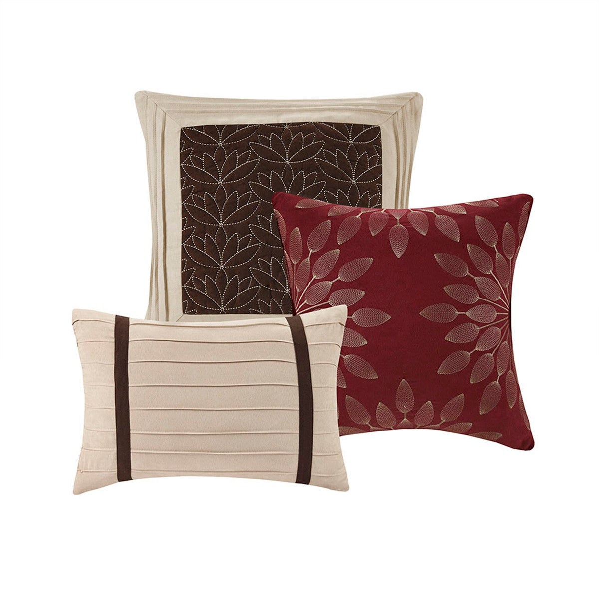7-Piece Faux Suede Comforter Set with Embroidered Pillows - Red