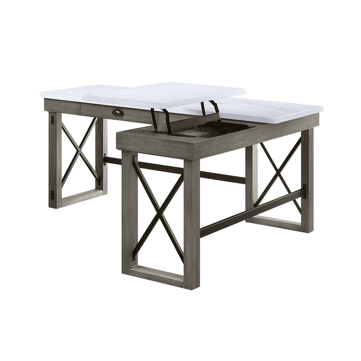 Marble Top Corner Desk with Lift Top Storage - White