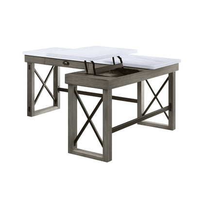 Marble Top Corner Desk with Lift Top Storage - White