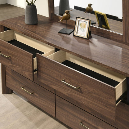 Walnut Color Solid Wood Dresser 6-Drawers with Rounded Edges - Walnut