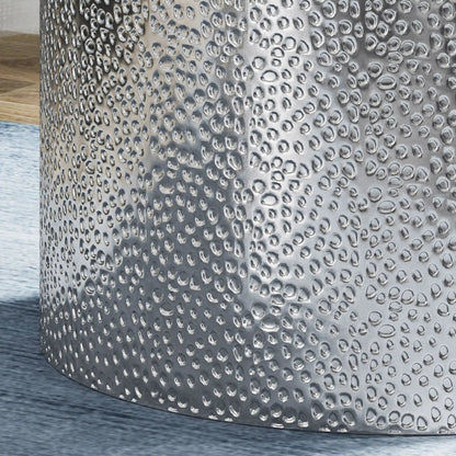 Modern Round Accent Table with Hammered Surface - Pearl Silver or Gold