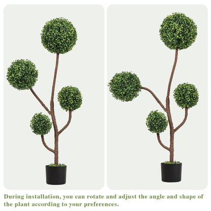 4ft Tall Artificial Boxwood Topiary Tree with Sturdy Planter - Green