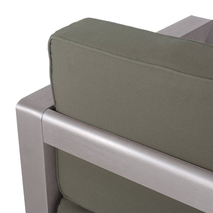 Outdoor Aluminum Loveseat with Deep Cushions - Silver