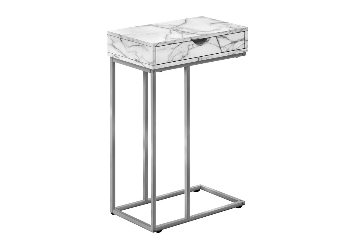 C-Shaped Accent Table with Pass-Through Drawer - Light Brown, White, Black, or Gray