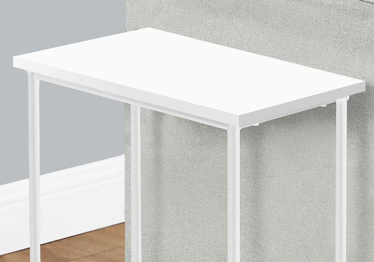 Narrow 2-Tier Accent Side Table with Metal Base - White