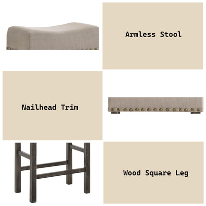Gray Wood Counter Height Stool Set with Backless Design - Set of 2