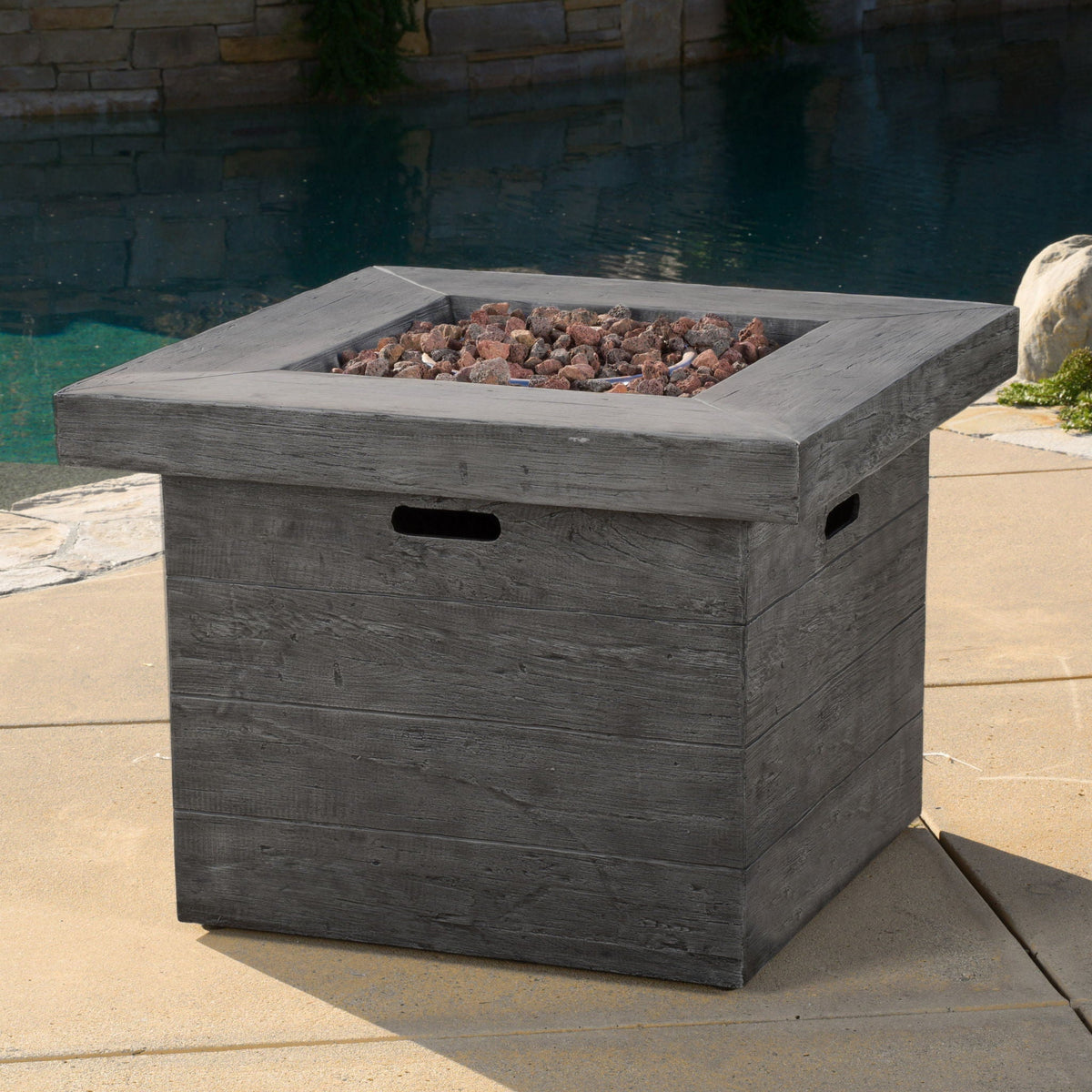 Anchorage Wood Square Fire Pit with 40,000 BTU - Gray