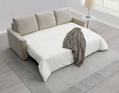 Leira Beige Linen Pull Out Sleeper Sofa with Plush Cushions - Beige