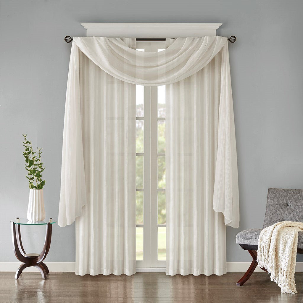 Solid Crushed Curtain Panel Pair with Sheer Texture - White