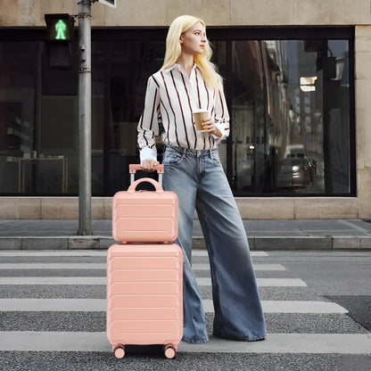 ABS 2-Piece Luggage Set with Spinner Wheels and Combination Lock - Pink