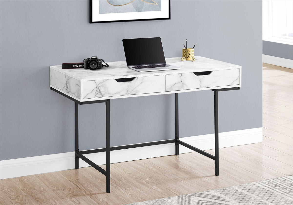 Contemporary Computer Desk with Storage Drawers - Stone-Look Finish