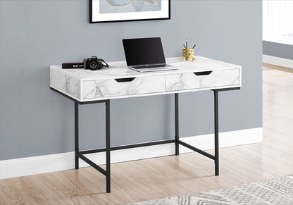 Contemporary Computer Desk with Storage Drawers - Stone-Look Finish