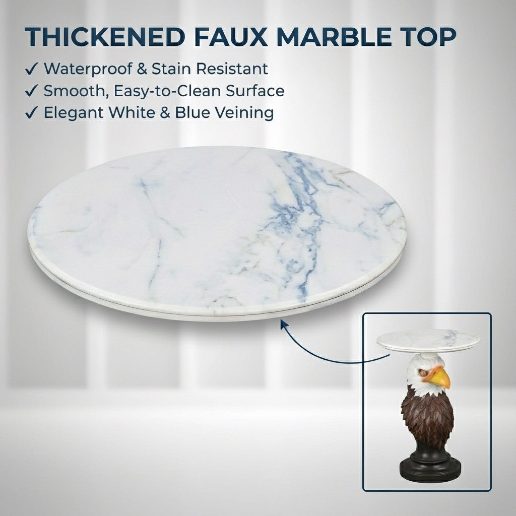 Eagle Head Accent Table with Faux Marble Top - White/Brown