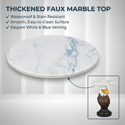 Eagle Head Accent Table with Faux Marble Top - White/Brown